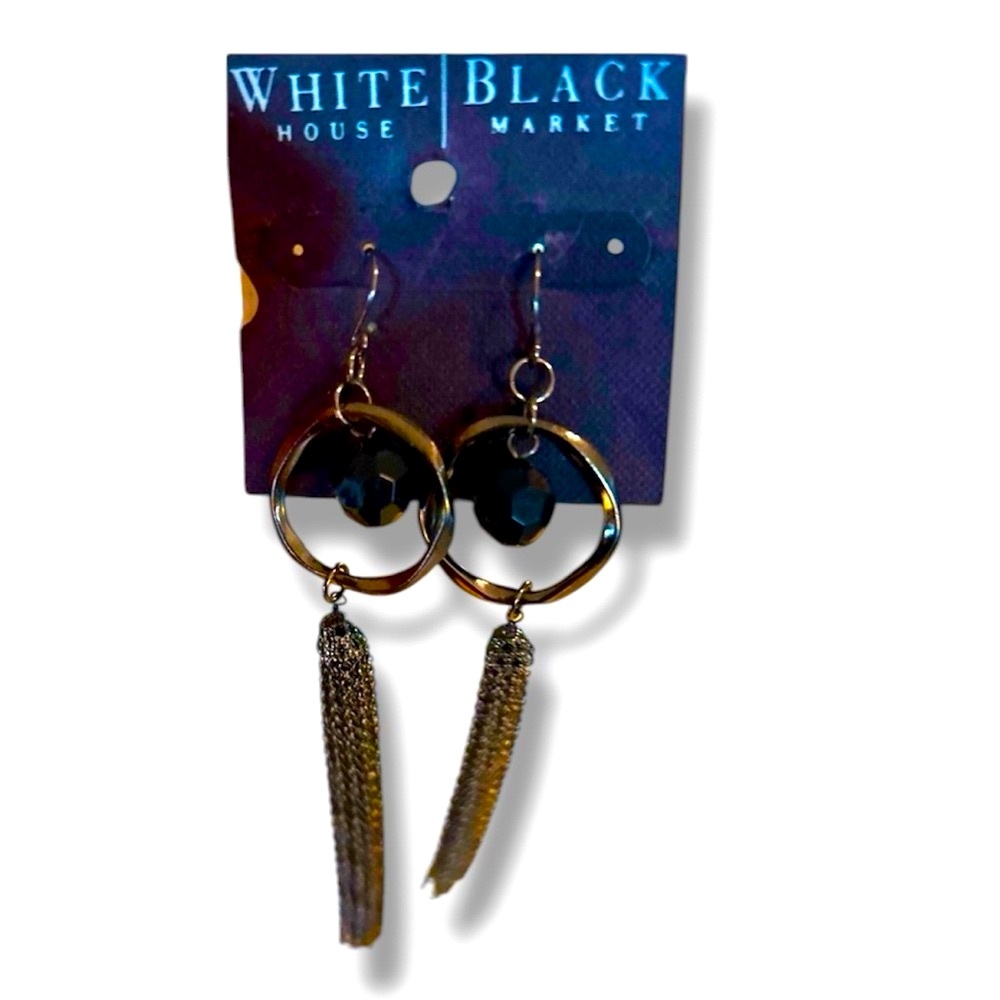 Stunning Dangly Tassel Black Onyx Mesh Earrings White House Black Market NWT